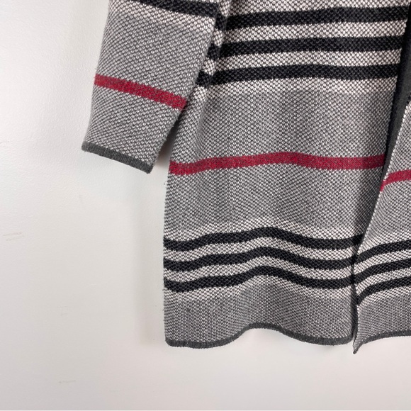 RD STYLE Cardigan W’s S Grey Hooded Cozy Open Front Longline Red Stripe Coatigan - Picture 4 of 12